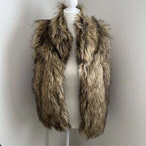 Ci Sono By Cavalinni Faux Fur Open Front Vest Lined Brown Mob Wife